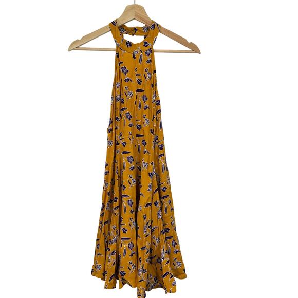 Kimichi Yellow And Blue Floral Halter Top Midi Dress Womens Small Boho Flowy - Picture 1 of 12
